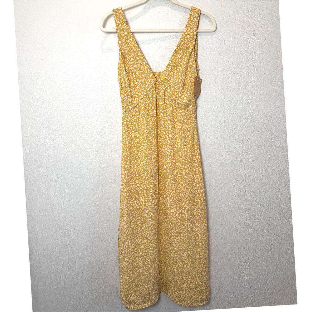 NWT Whimsy + Row Ella Dress Mustard Yellow Floral V-Neck Cutout Back Midi XS - Picture 2 of 12